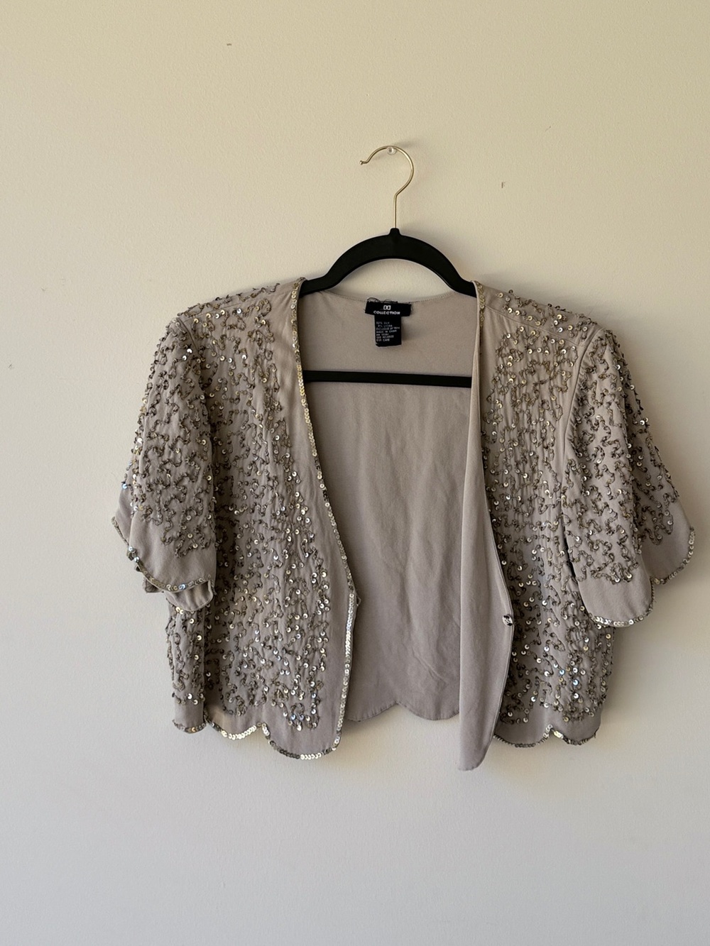 Collection B Taupe Beaded Open-Front Cardigan